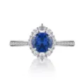 S925 sterling silver halo ring with a stunning blue round high carbon diamond center stone - Size 5 / Style 3 (3g)