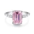 Elegante anillo de plata S925 con un impresionante diamante rosa de corte esmeralda - Talla 6 / Estilo 5
