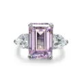 Elegant S925 sterling silver ring with a purple emerald-cut stone and side pear diamonds - Size 5 / Style 8 (4g)