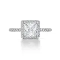 Elegante anillo halo de plata de ley S925 con diamante de corte princesa fina - Talla 5 / Estilo 10