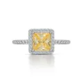 Anillo de plata S925 con diamante amarillo cuadrado de alto contenido de carbono - Talla 7 / Estilo 12