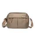 Khaki oxford cloth women crossbody bag, casual daily shoulder bag with multiple zipper pockets. - Khaki