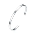 Detail of minimalist 925 sterling silver open cuff bracelet with polished finish - Glossy Style / Width 4mm - Circumference 16cm