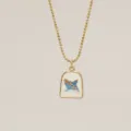 Detailed view of luminous Van Gogh Starry Night art pendant on gold bead chain necklace - Swallow