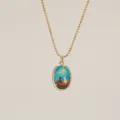 Detailed macro view of luminous Van Gogh Starry Night oval pendant with cats on a boat - Watching Together