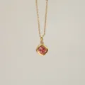 Detail showing the pink square zircon pendant and 18K gold plated chain for women. - October