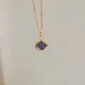 Close-up of 18K gold plated necklace featuring square blue zircon birthstone pendant - December-Pendant Only (Without Chain)