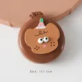 Portable mini foldable hairbrush with mirror and cartoon bear design in brown color - Cute Christmas Hat / Brown