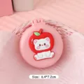 Pink mini foldable airbag hair comb with a cute cartoon bear and apple design integrated mirror - Teddy Bear / Pink