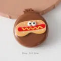 Cute cartoon hotdog portable folding hairbrush with air cushion massage and mirror - Cute Hotdog / Brown