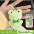 Adorable llavero de rana de peluche verde con pajarita de cuadros y cadena de bolas verde - 萌萌小青蛙