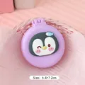 Compact purple cartoon penguin folding air cushion hair comb with integrated mirror for girls - Penguin / Purple