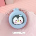 Portable mini folding hairbrush with mirror featuring cute penguin cartoon design - Penguin / Blue