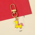 Cute yellow cartoon zodiac horse keychain charm with gold metal clasp and size labels - Horse with Fortune (Yellow) / Yellow