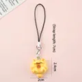 Cute yellow cat-shaped donut charm keychain with 7cm black strap and dimensions 2x2.4cm - Cat Style C (Lanyard) / Lanyard Length: 7cm