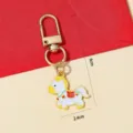 Cute Chinese zodiac horse keychain with Fu character enamel pendant for New Year gift - White