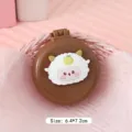 Compact foldable brown hair comb with cute sheep design and built-in mirror, 6.4x7.2cm - Lamb / Brown