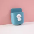 Blue punch-free wall storage box with cute white cartoon dog decoration for home organizer - Dog Style / Blue