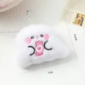 Cute white fluffy plush doll keychain pendant with pink heart embroidery 7x9.4cm size - Candy Ghost (A0625) / 7x9.4cm
