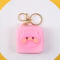 Cute pink cartoon pig silicone coin purse and wireless earphone case with gold keychain hook - Pink Base Pink Pig