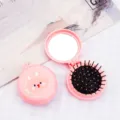 Portable pink foldable hairbrush with mirror and cute cartoon bunny character design - Pink Box - Cute Bunny / Cartoon Folding Hairbrush