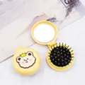 Cute yellow portable hairbrush with cartoon bear design and built-in mirror for girls - Yellow Box - Crown Bear / Cartoon Folding Hairbrush