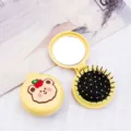 Portable cute cartoon bear folding air cushion hairbrush and mirror set in vibrant yellow - Yellow Box - Apple Bear / Cartoon Folding Air Cushion Combs