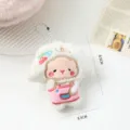 Kawaii white fluffy plush doll keychain with pink embroidered outfit, 8.5cm mini size - 8.5X8.5cm