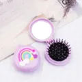 Cute lavender foldable air cushion hairbrush with rainbow design and built-in vanity mirror - Purple Box - Rainbow / Cartoon Folding Air Cushion Combs