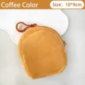 Mini coffee plush backpack style coin purse and earphone storage bag with keychain hook - Bulk Packaging / Coffee