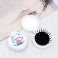 White portable folding air cushion hairbrush with mirror featuring a cute cartoon bear - White Box - Peach Bear / Cartoon Folding Air Cushion Combs