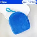 Compact blue plush backpack shaped coin purse with hook for earphones and keys 10x9cm - Bulk Packaging / Blue