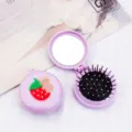 Portable purple cartoon hairbrush with mirror and soft airbag cushion for girls - Purple Box - Strawberry Bear / Cartoon Folding Air Cushion Combs