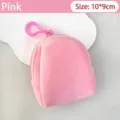 Cute pink plush backpack-shaped coin purse with hanging clip keychain for storage - Pink