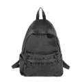 Black denim backpack for women, vintage large capacity school bookbag casual canvas daypack. - Black