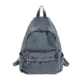 Vintage large capacity denim backpack for women, casual school bookbag and daily student bag. - Retro Blue