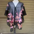 Detail shot of black chiffon sun protection shawl with vibrant butterfly print patterns. - 160cm / Black (Butterfly)