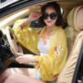 Lightweight yellow sun protection shawl with elegant floral embroidery for women - 170*70cm / Yellow