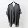 Elegante scialle da spiaggia in chiffon nero, versatile coprispalle solare con bel drappeggio - Scialle Kimono / 160x100cm / nero puro