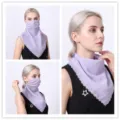 Detailed view of women's purple chiffon sun protection face mask and neck gaiter - No. 2 (Light Purple Star Pattern)