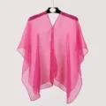 Close-up of lightweight pink chiffon sun protection shawl with elegant drape and pearl buttons - Tops / 155cm / Rose Red