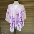Detailed view of the sheer light pink shawl featuring vibrant purple butterfly prints - 160cm / Purple (Butterfly Print)