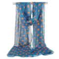 Elegant blue rectangular georgette scarf with vibrant orange polka dot print for women - 160x50cm / Cyan Blue Polka Dot