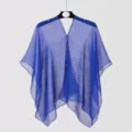 Close-up detail showing the sheer chiffon fabric texture of the blue sunshade shawl. - Tops / 155cm / Sapphire Blue
