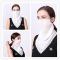 Breathable white chiffon sun protection face mask scarf for women outdoor cycling - No. 3 (Pure White Serrated Edge)