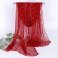 Red georgette rectangular scarf with classic black polka dots for women - 160x50cm / Red Polka Dot