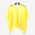 Detailed view of bright yellow chiffon sunscreen shawl with elegant button closure - Tops / 155cm / Yellow