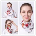 Breathable floral chiffon sun protection face mask and neck gaiter for women cycling - No. 8 (White Bottom Red Orange Floral)