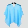 Detailed view of lightweight sky blue chiffon sun protection shawl with small button closure - Tops / 155cm / Sky Blue