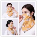Close-up detail of women's chiffon sun mask with breathable floral print and neck cover - No. 16 (Bright Yellow White Daisy)